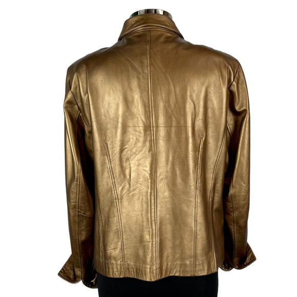 COLDWATER CREEK Y2K BRONZE METALLIC LEATHER ZIP UP COLLARED JACKET - Picture 4 of 15